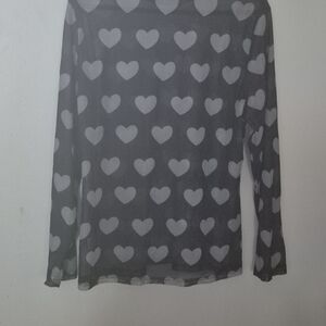 Sheer Heart Pattern Long Sleeve Top